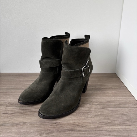 Burberry Ankle Boots Suede Chunky Heel Boots Green - Nova Check Plaide Sz 10 us - Picture 2 of 11